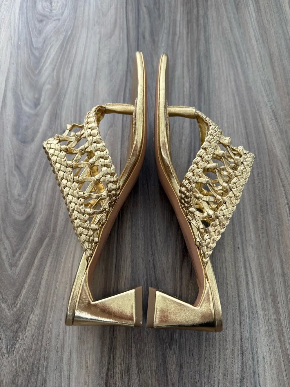 SIMKHAI Women's Alia 50MM Metallic Leather Weave Block-Heel Sandals - Gold